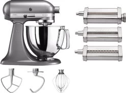 KitchenAid Artisan Mixer 5KSM125 Contourzilver + Pastaroller En -snijderset (3-delig)